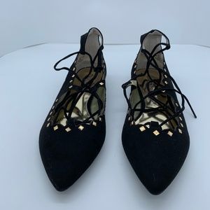 Carlos by Carlos Santana Lovely Black Lace Up Flat Shoes with Gold Studs!
